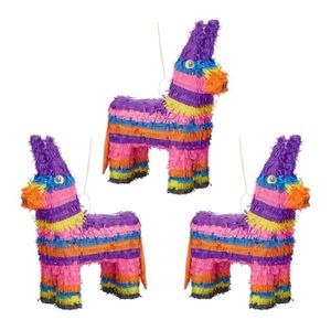 Piñata 3x Pinata Ane à suspendre pour enfants à remplir anniversaire jeux décoration arc-en-ciel HxlxP: 55 x 40 x 13 cm, coloré