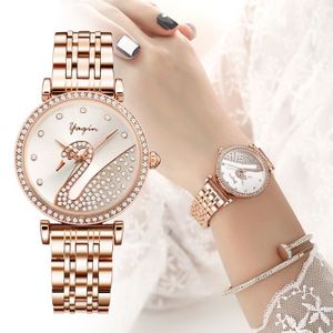 MONTRE SHARPHY Montres femme de marque de Luxe 2019 Diamant Cygne bracelet acier inoxydable or rose étanche montre femmes Bijoux