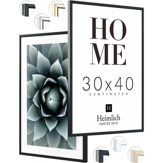 Cadre Photo Aluminium 30x40 Cm Noir Brossé – Avec Verre Trempé, Passe-partout A4 Inclus, Style Moderne Pour Salon