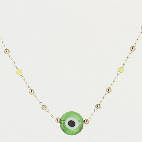 Collier Métal Doré Avec Œils En Sulfure Trichrome - Années 60 Vintage