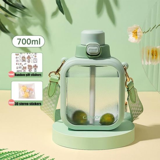 Bouteille d'eau, 650 ml, durable, avec paille et sangle de transport, 7 capsules aromatisées aux Bouteille d'eau, 650 ml, durable, avec paille et sangle de transport, 7 capsules aromatisées aux
