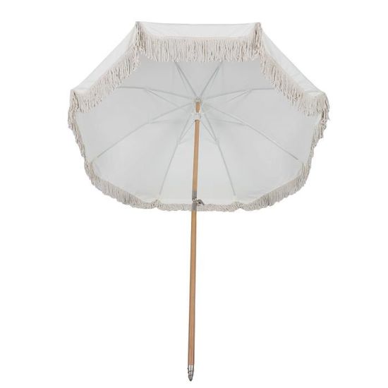 Parasol De Terrasse Avec Franges - Résistant UV 50+, Taille 215x180 Cm, Poteau Bois, Baleines Fibre De Verre, Sac Inclus