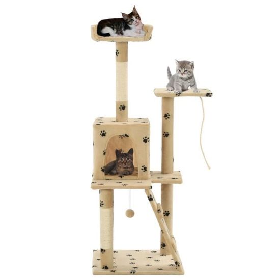 Arbre A Chat Griffoir Arbre A Chat Grand Arbre A Chat Adulte Centre D Activite De Chat En Sisal 1 Cm Beige Motif De Pattes Cdiscount Animalerie