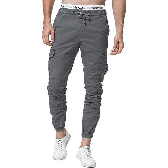 Pantalon Cargo Homme - Multi Poches - Taille Élastique Avec Cordon - 100% Coton - Décontracté, Sport, Randonnée - S à 2XL