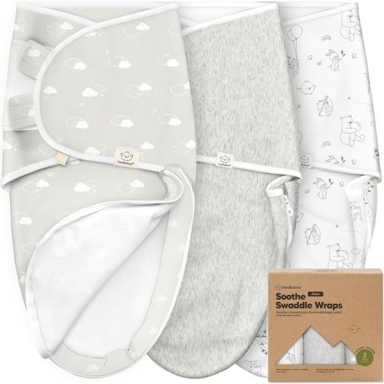 Gigoteuse Emmaillotage Bébé 3-6 Mois - 100% Coton Bio Respirant - Velcro Ajustable - Gris