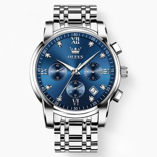 Montre Sport Bleue Chronographe Smael - Lumineuse - Homme/Ado - Mouvement Quartz - Neuf