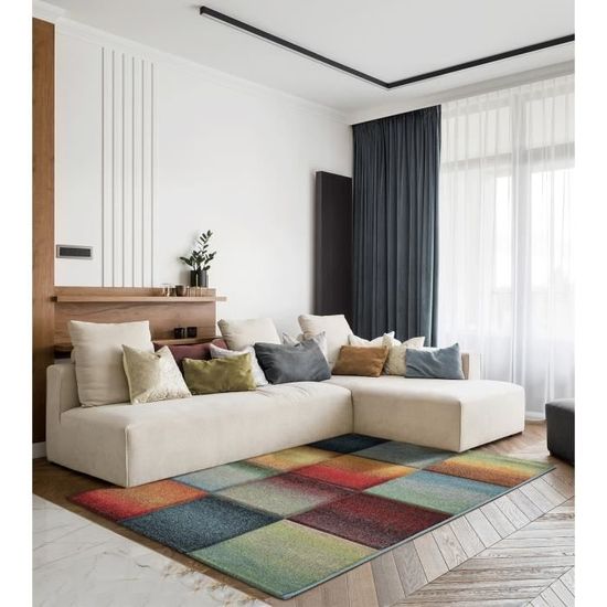 Tapis Moderne Rug Lignes Simples Gris Noir Rose Antidérapant Salon