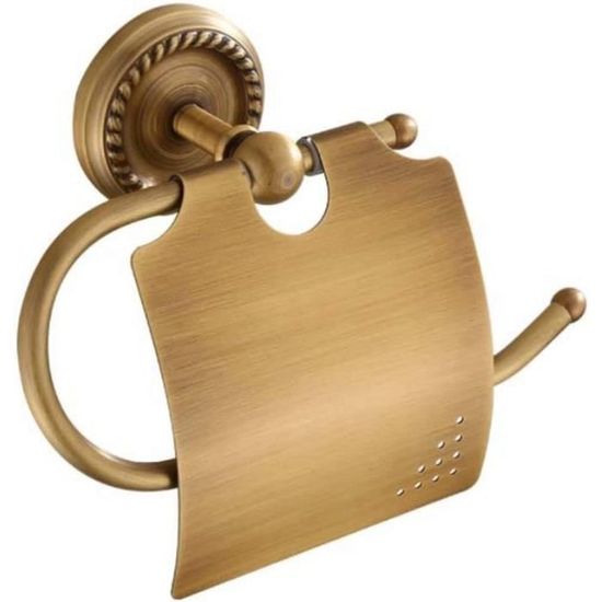 Porte-rouleau De Papier Toilette Vintage En Laiton Bruni Et Bois - Suspension Murale