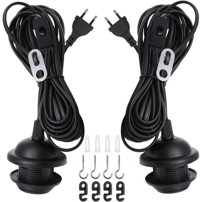 PABANCE Lot De 3 Douilles E27 Avec Interrupteur Et Câble 3 M – Support Lampe Suspendue Pour Ampoule LED, Bureau, Cuisine