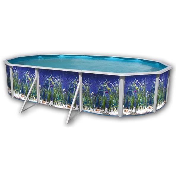 TOI Kit Piscine Hors-sol Acier  Oceano Ovale D&eacute;coration Aquatique 6.40 X 3.66 X 1.20m 
