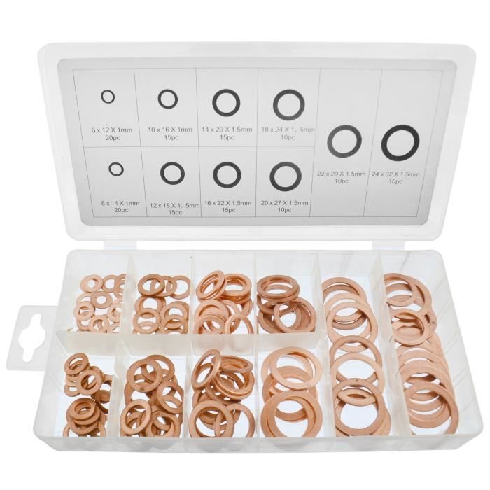 Rondelles de cuivre solide Moteur Vidange rondelles 6mm 24mm 140pc AST08