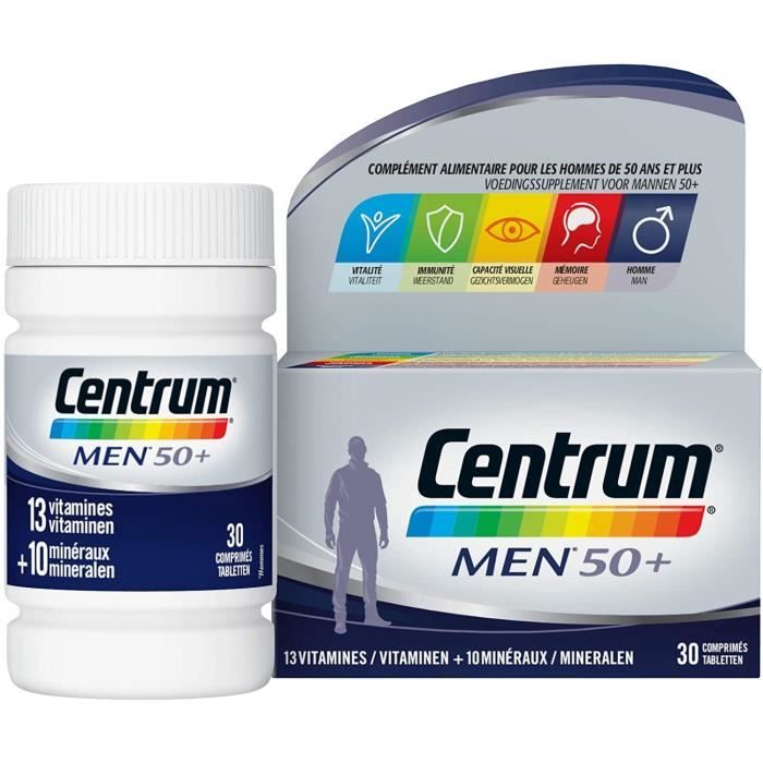 Men 50+ Multi Vitamines et Minéraux Complément alimentaire pour hommes de 50 ans et plus Flacon de vitamines - 30 comprimés 12
