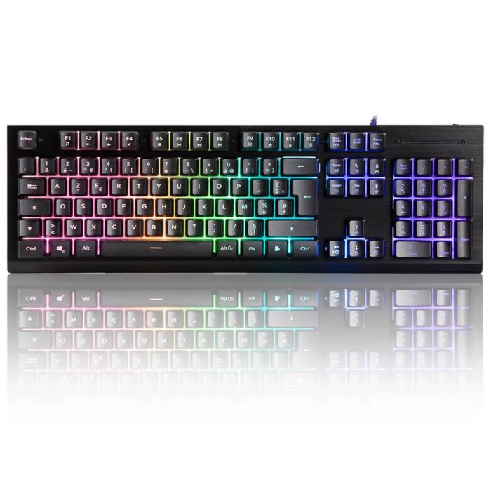 Gaming Clavier Filaire Semi-Mécanique Rétro-Eclairage RGB Aluminium Brossé Clé de Précision- AZERTY