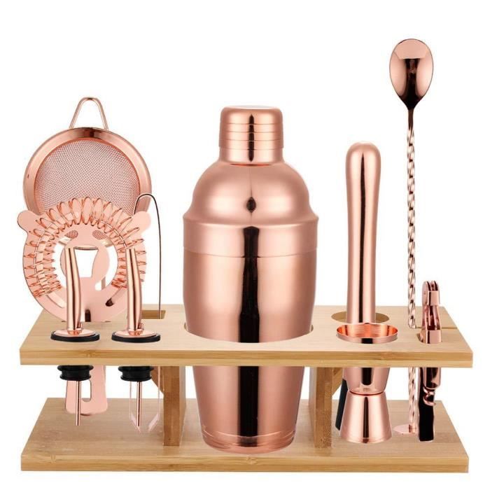 Shaker à Cocktail,Shaker Cocktail Professionnel 11 Pièces,Cocktail Shaker 750ml Kit Barman avec Support en Bois