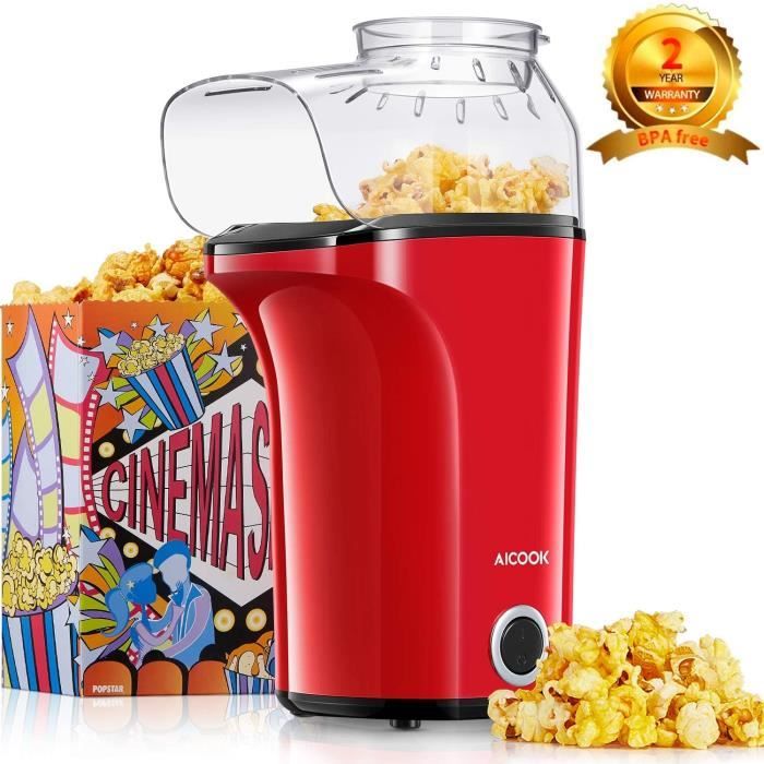 Machine à Pop Corn, AICOOK 1400W Retro Popcorn Machine, 16Cups Grande Capacité, Air Chaud Sans Gras Huile, Sans BPA, Rouge [Classe é