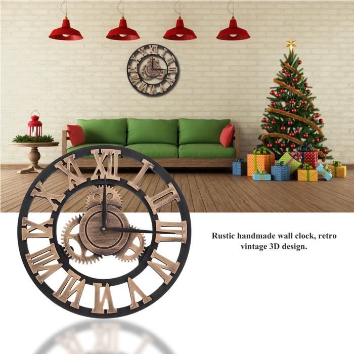 Horloge murale vintage bois Or - -PAI