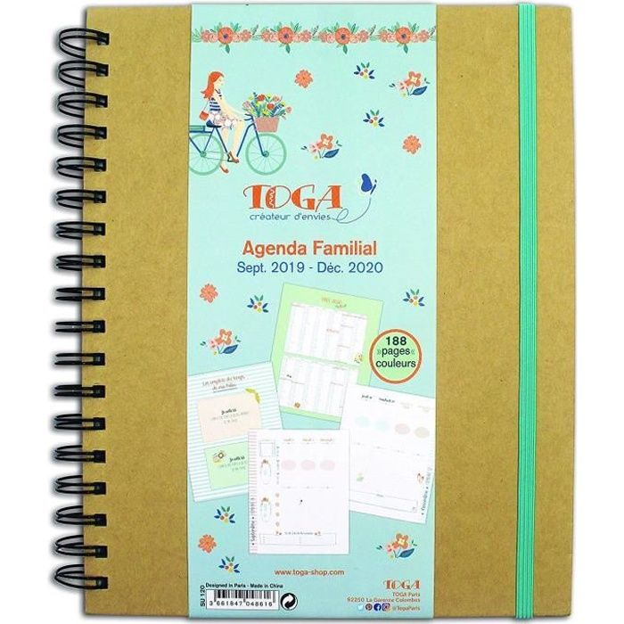 Toga Oh La La Agenda Familial 2019-2020-20x24,5 cm, Papier, Multicolore, non applicable