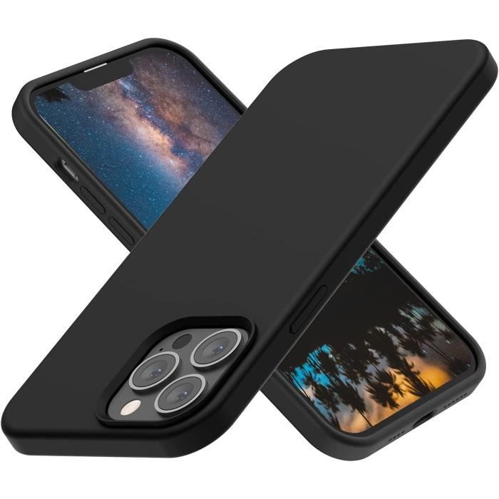 Coque iPhone 13 Pro Max 2021, Silicone Liquide Gel Caoutchouc 3 Couches Couverture Complète [avec Protection d'écran eNoir