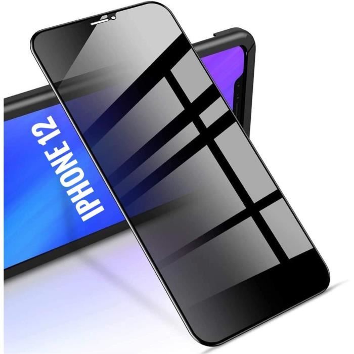 Verre trempé intégral iPhone 12 Anti Espion Film Noir vitre protection Ecran GHL Tech