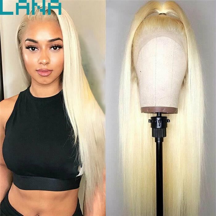 Péruvien Cheveux humains 24 Pouces REMY 613 Blonde lisse Lace Front perruques avec des cheveux de bébé
