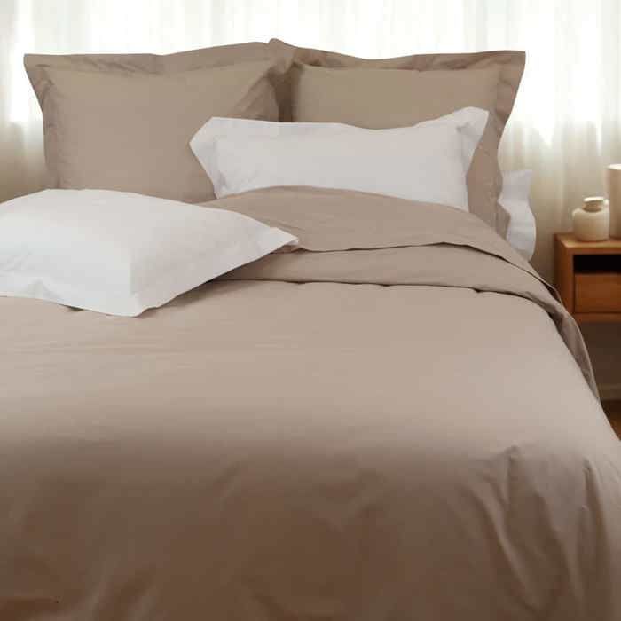 LINANDELLE - Parure housse de couette coton Percale 200 fils DESIREE - Beige foncé - 220x240 cm