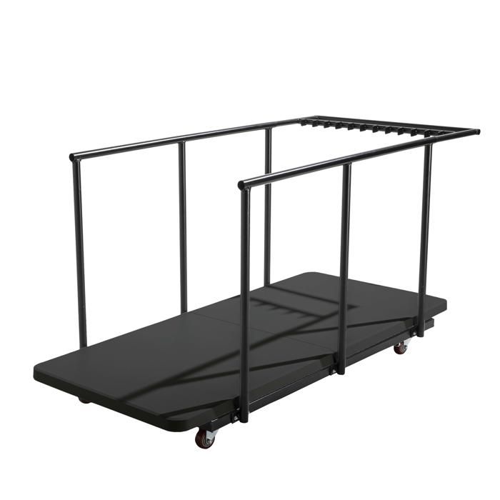 18 tables pliantes noires + chariot de transport