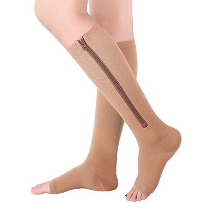 Chaussettes De Compression De Yoga Sans Doigts Pour Femmes De Couleur De Peau Avec Fermeture À Glissière