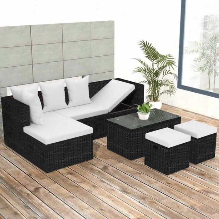 Mobilier de jardin 12 pcs Noir Résine tressée