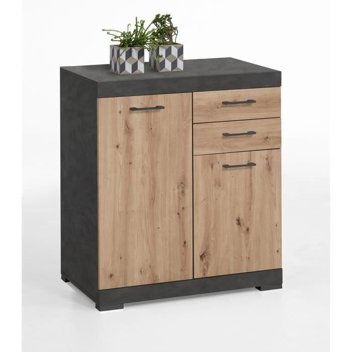 Commode avec 2 portes et 2 tiroirs coloris Matera - Artisan chêne - Dim : L.80 x H.89.9 x P.34.9 cm