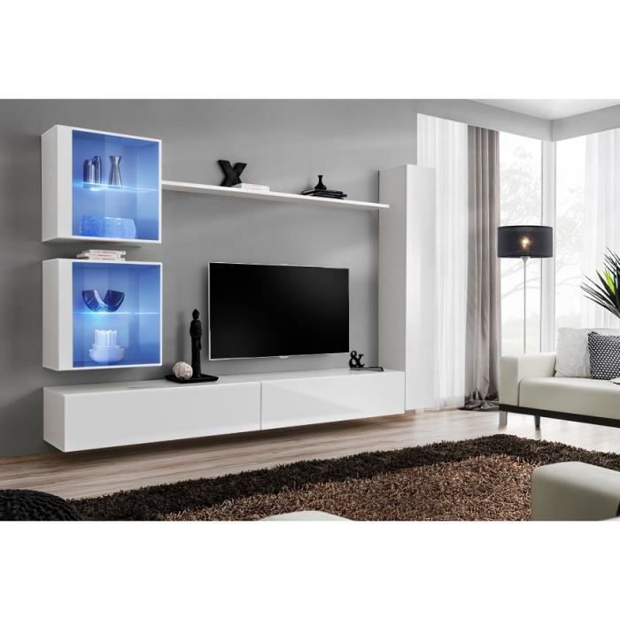Ensemble meuble salon mural SWITCH XVIII design, coloris blanc brillant. 40 Blanc