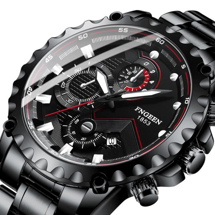 RMEGA Montre Homme Montre Bracelet Homme Affaires Quartz Etanche Acier Inoxydable Bande Acier Cadran Noir