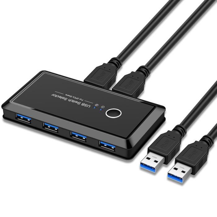 Commutateur Kvm Sélecteur de Commutateur Usb 3.0 2 Ports de Partage de Pc 4 Périphériques pour Clavier Souris Scanner Imprimante
