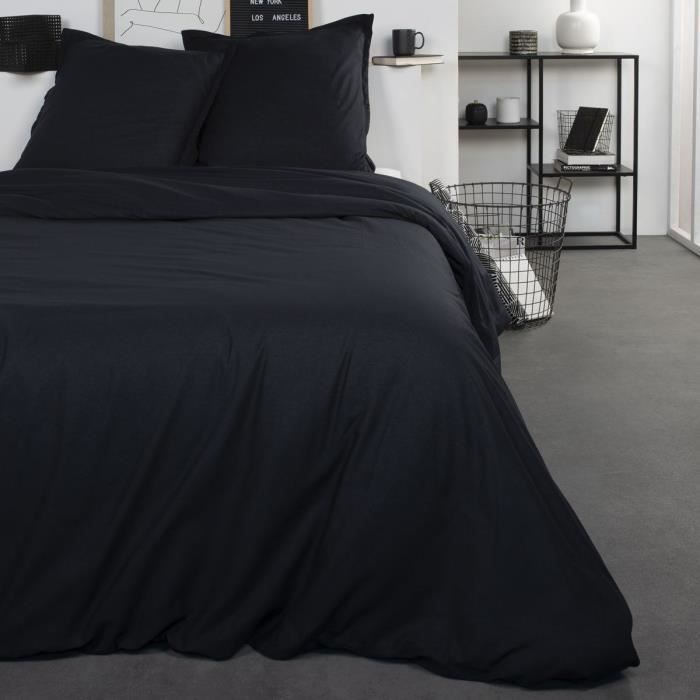 TODAY Parure de lit Coton Sacha - 2 personnes - 220 x 240 cm - Uni Noir
