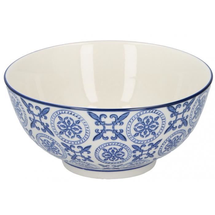 TOM bol décoratif 500 ml céramique 13,5 x 7,5 cm blanc/bleu