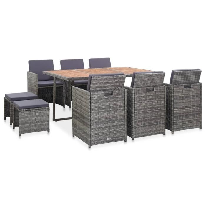 vidaXL Salon de jardin 11 pcs Résine tressée bois d'acacia Anthracite