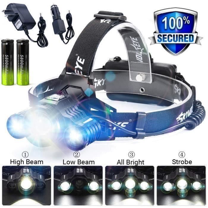 QZ-Super Bright XM-L T6 LED Lampe frontale Lampe torche phare rechargeable + batterie + Ch lampe frontale 516