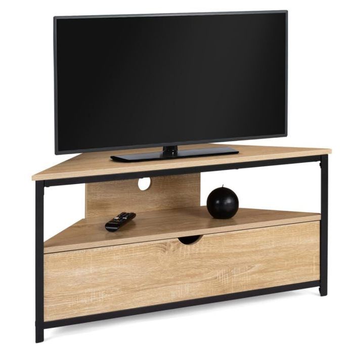 meuble tv d'angle bois moderne salon + placard industriel 100 cm
