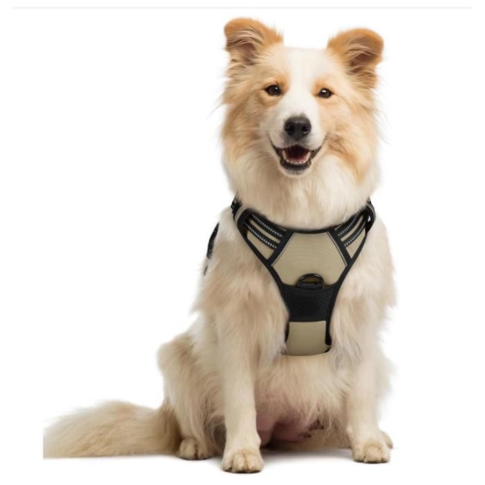 Meilleurs prix pour Harnais Chien M Arnais Beige Anti Traction Réfléchissant Gilet Réglable pour Chien Grand Taille, Attache Devant Crochet de Laisse