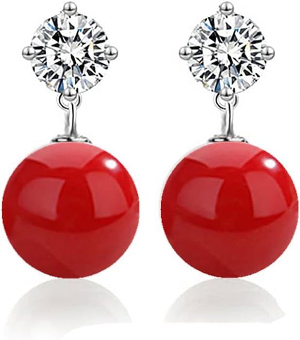 Kit boucles d oreilles en cuir rouge avec perles et fermoir argent