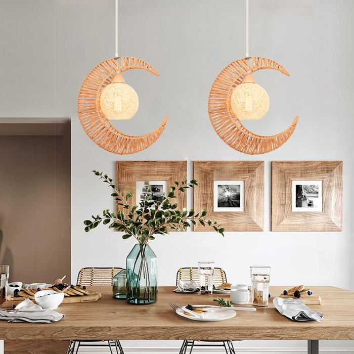 IDEGU Lot de 2 Lustre Suspension Vintage Suspension Luminaire Lune en Corde de Papier Industrielle Ajustable pour Salon Chambre IDEGU Lot de 2 Lustre Suspension Vintage Suspension Luminaire Lune en Corde de Papier Industrielle Ajustable pour Salon Chambre
