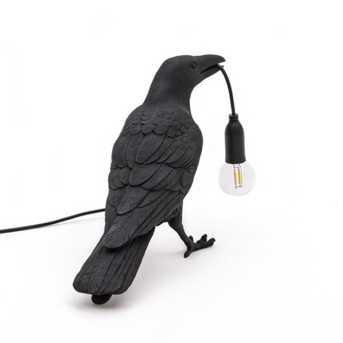 Lampe de table en forme doiseau de bon augure lampe créative en forme danimal en résine pour chambre à coucher (noir