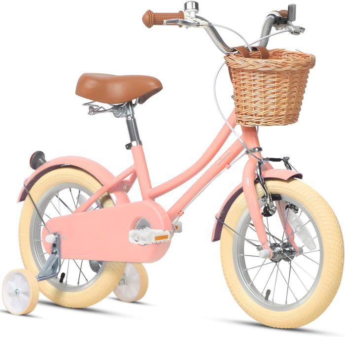 Glerc Sasha Vélo pour enfant fille de 7, 8, 9, 10, 11, 12 ans, style rétro vintage, avec siège de poupée et support, rose