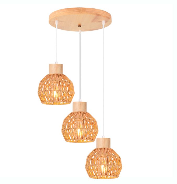 iDEGU 3lampes Rétro Suspension Luminaire Industriel Lustre Plafonnier en Rotin Brun Abat-jour Design Cage pour Salon Chambre iDEGU 3lampes Rétro Suspension Luminaire Industriel Lustre Plafonnier en Rotin Brun Abat-jour Design Cage pour Salon Chambre