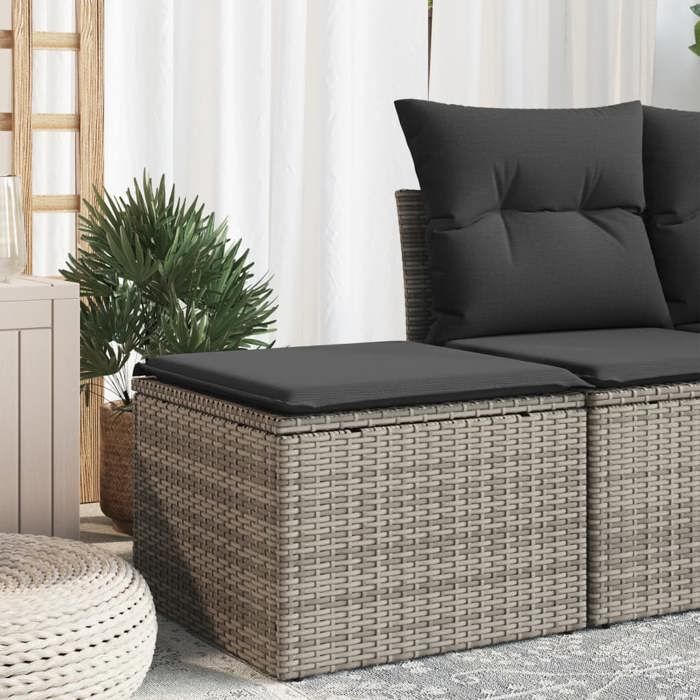 SALE 2025Repose-pieds de Patio - Tabouret de jardin avec coussin gris 55x55x37 cm résine tressée6 Kg 1532