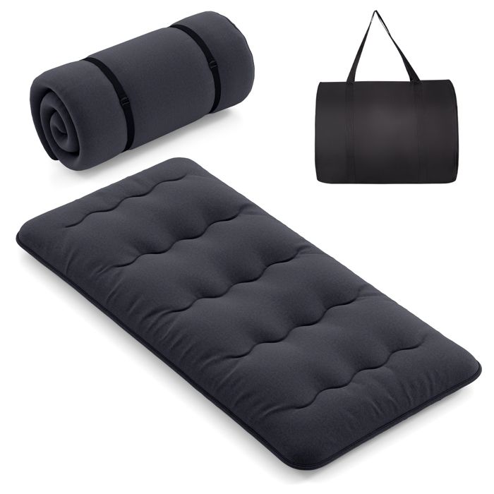 COSTWAY Matelas Futon 90 x 200 CM Surmatelas Amovible Lavable Matelas de Sol Portable avec Sac de Transport pour Camping Noir