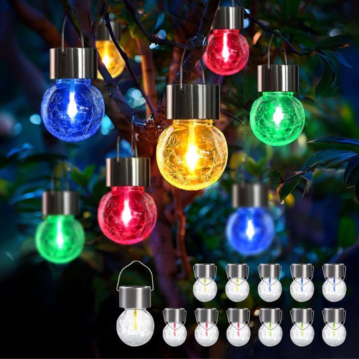 Lot de 12 lustres solaires de jardin perles de lampe LED mobiles améliorées étanches