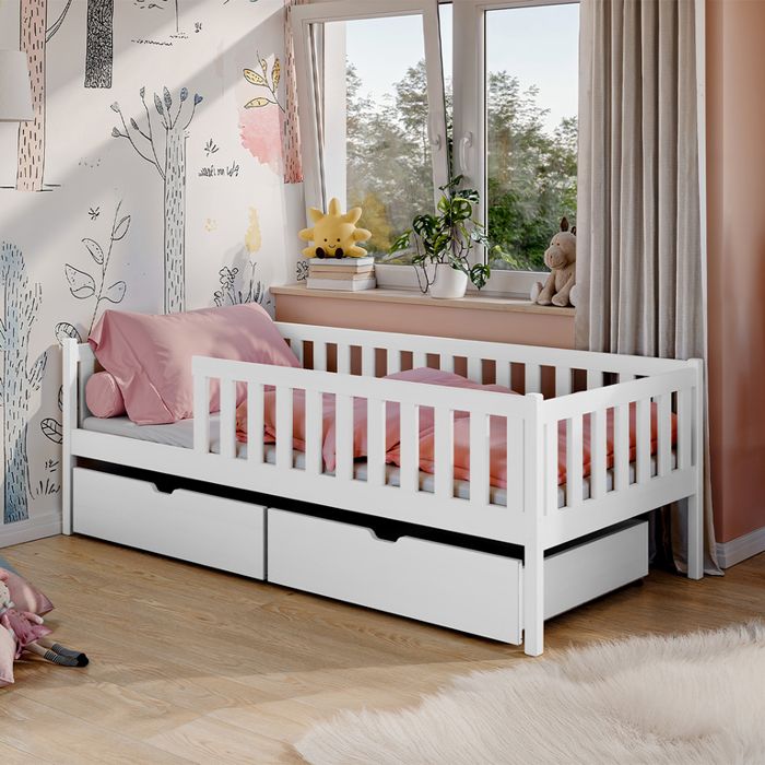 Lit avec barrières Petits-meubles - Antoine - 198 x 97 x 71cm - Blanc Lit avec barrières Petits-meubles - Antoine - 198 x 97 x 71cm - Blanc