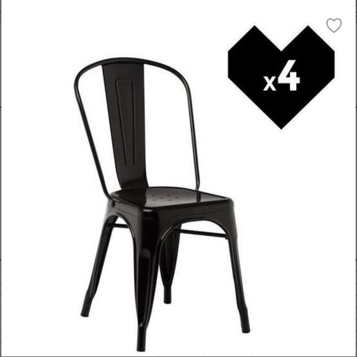 Lot de 4 Chaises de Salle à Manger Empilables de Style Rétro Chaises de Bistro en Métal Chaises de Cuisine avec Dossier - Noir