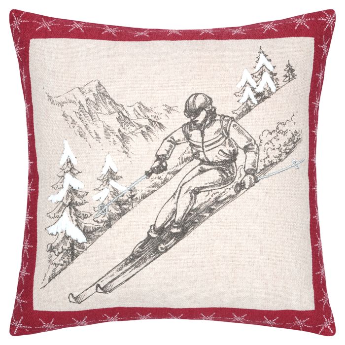 Coussin décoratif montagne ski en coton Gris 45x45 cm Coussin décoratif montagne ski en coton Gris 45x45 cm
