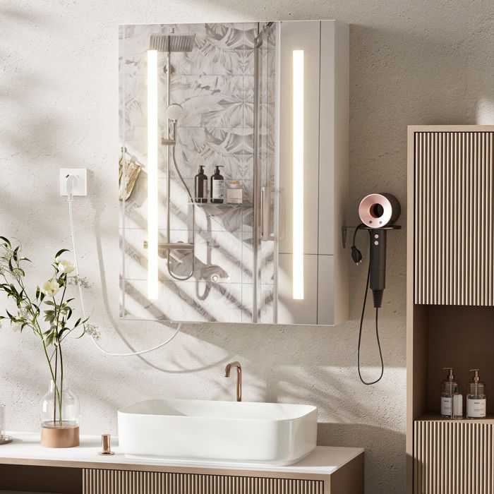 Armoire Murale De Salle De Bain Avec Miroir Arte, MDF, Miroir, Blanc